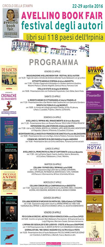 Il 24 aprile "Solo una storia privata" è all'Avellino Book Fair di Arturo Bascetta Editore. Alle ore 11.30 vi aspetto al Circolo della Stampa di Avellino, che ospita la manifestazione dal 22 al 29 aprile.